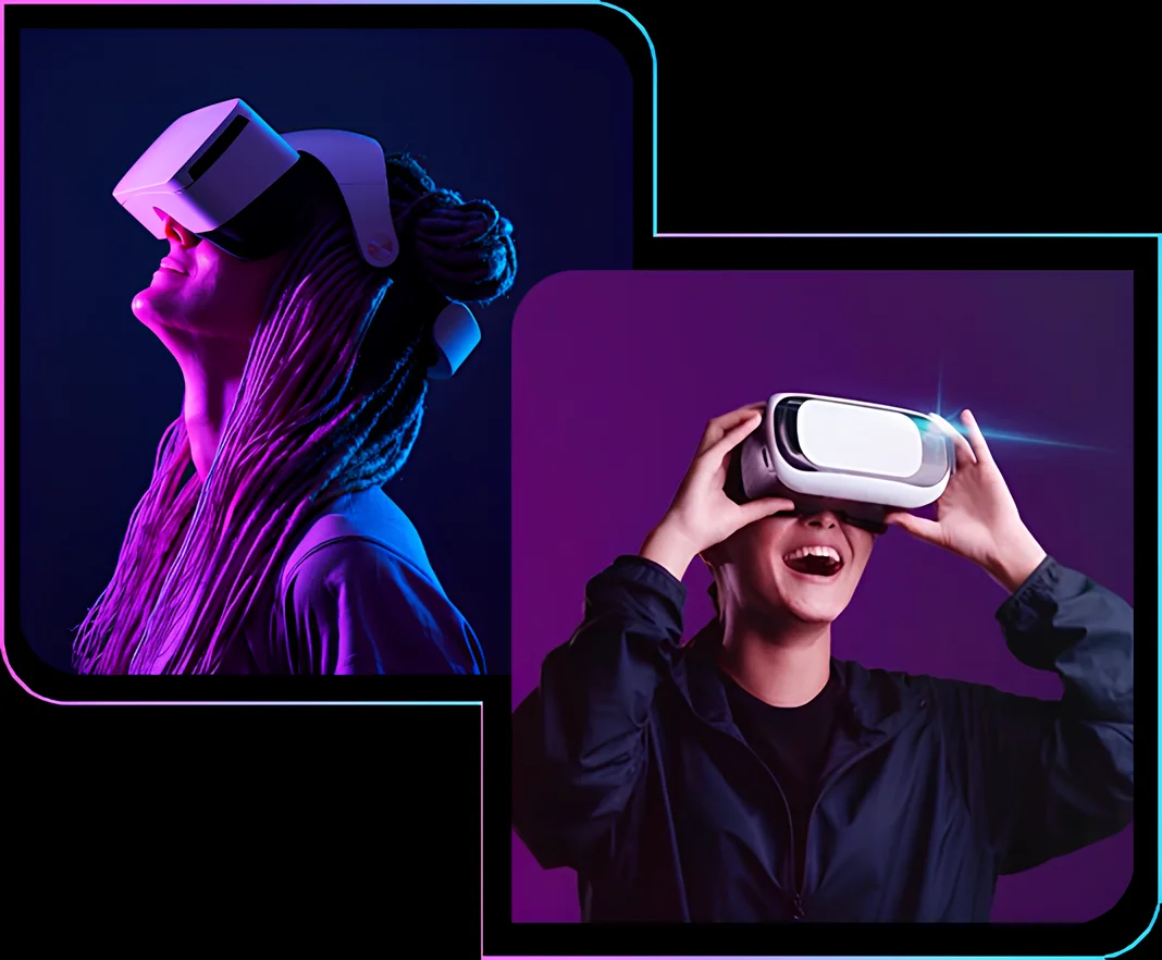 Groupe de personnes de différents âges vivant une expérience immersive en réalité virtuelle ensemble